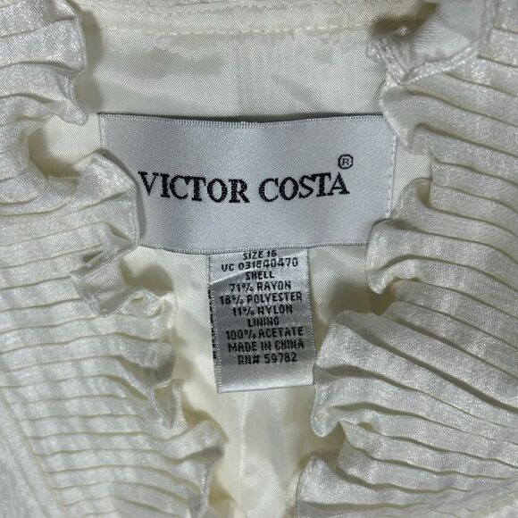 Victor Costa Vintage Ruffled Satin Blouse with Black Rhinestone Buttons Size 12 - Picture 4 of 9